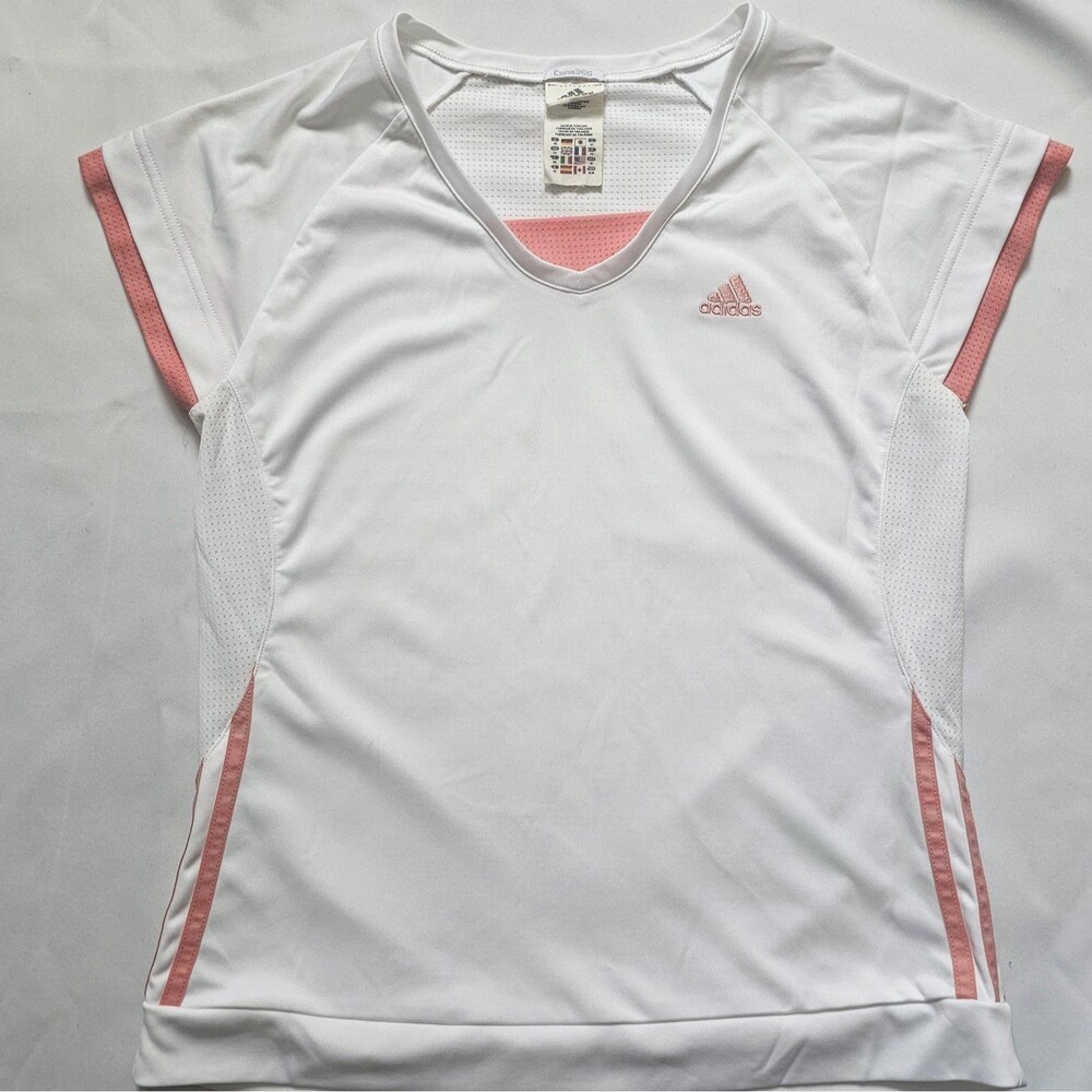 Adidas Women’s Clima365 Tennis Top M Athletic Short Sleeve Mesh White Salmon